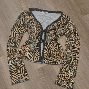 Wild Love Animal Print Lace Long Sleeve Top